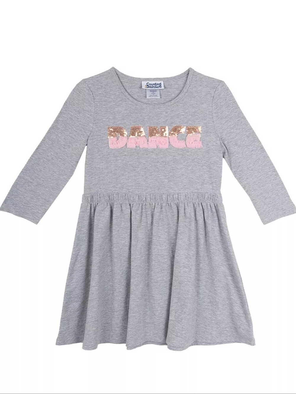 NWT Counting Kids Gray 'DANCE' Sequin Dress - Pink & Gold Accent, Size 2T
